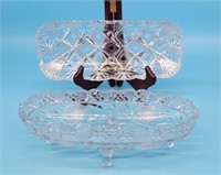 Cut Crystal Rectangle Dishes One Footed Dish w Flo