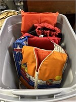 BIN OF VINTAGE LIFE PRESERVERS CHILDRENS/ JACKETS