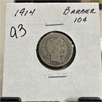 1914 BARBER SILVER DIME