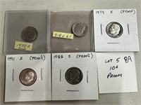 LOT OF 5 ROOSEVELT PROOF DIMES