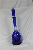 A Cobalt Blue Cut Glass Large Decanter