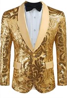 Used (Size XL) Gold Floral Sequin Glitter Blazer