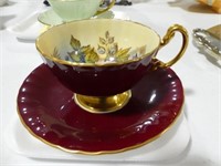 AYNSLEY RED FLORAL CUP AND SAUCER