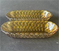 Pair of vintage amber glass serving dishes
