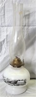 Vintage Currier & Ives Oil Lamp, White Glass