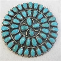 Navajo SS Turquoise Cluster Pendant / Pin