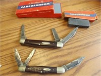 (2) Case 3 Blade Pocket Knives & Wet Stone