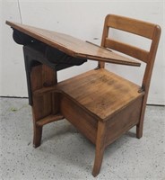 Antique Oak School Desk.