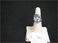 Vermeil filigree ring with large blue topaz and