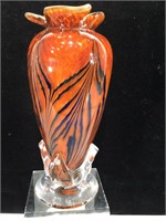 Art Glass Vase Signed 9in H