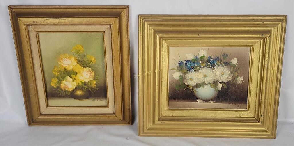 2 Oil On Board Floral Paintings