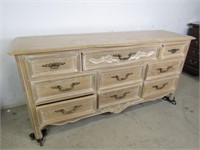 Vintage Wooden 9-Drawer Dresser w/ Tri-Mirror
