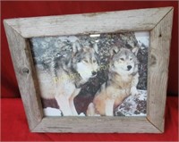 Rustic Framed Wolf Picture Approx. 12" x 10"