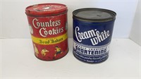 (2) advertising tins: (1) cream-white (1)