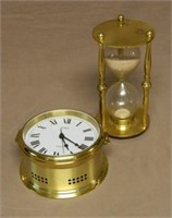 Brass Nautical Hourglass and Clock.