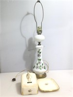 Vintage Hand Painted  Milkglass Table Lamp And