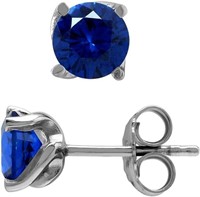 Elegant Round 1.72ct Blue Sapphire Stud Earrings