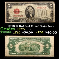 1928D $2 Red Seal United States Note Grades vf+