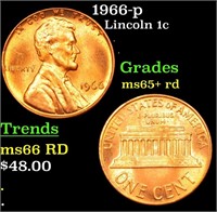 1966-p Lincoln Cent 1c Grades Gem+ Unc RD