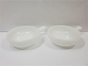 2 Mid Century White Oven-to-Table Handled Dishes