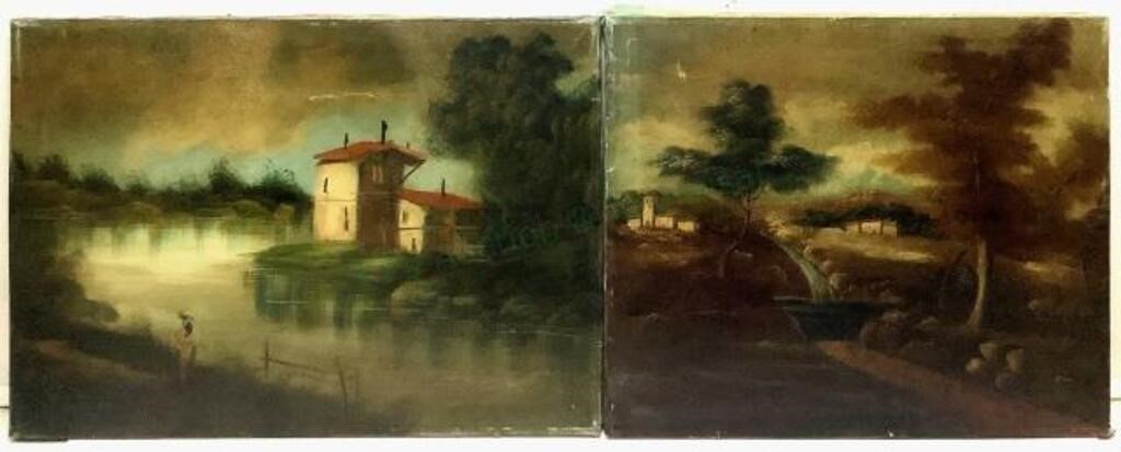 (2) Vintage European Landscapes Oil On Canvas