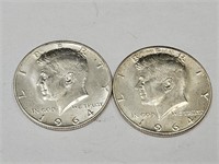 2- 1964 Kennedy Silver Proof Half Dollars