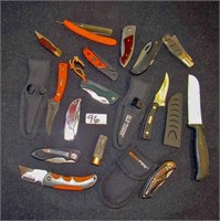 15 Folding Knives & Knives w/Sheaths
