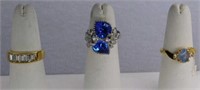 Rings: blue stones adj. - electroplate size 6 opal