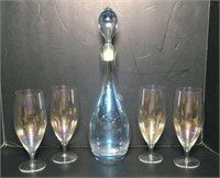 Iridescent Glass Decanter & Wine Glasses