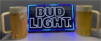 Bud Light Neon & Beer Mug Trash Can Lot