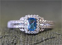 Sterling Silver Sky Blue & White Stone Ring