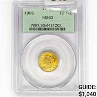 1905 $2.50 Gold Quarter Eagle PCGS MS63