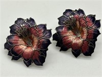 Vintage Hibiscus Enamel Floral Earrings