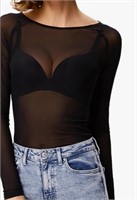 New (Size S) Women's Mesh Top Long Sleeve Sexy