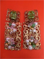 Vintage Filigree Bead & Pearl 3.5" Earrings