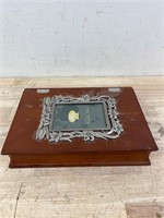 Vintage wooden box with picture frame
