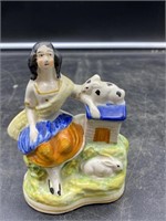 SMALL STAFFORDSHIRE FIGURE - GIRL WITH BUNNIES