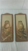 2  7"x16" owl wooden pictures