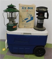 Coleman cooler with vintage Coleman lantern with