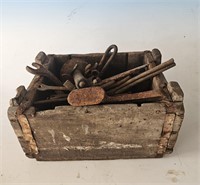 Wood crate with lots of tools