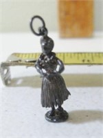 Vtg Sterling Silver Hula Girl Charm - Skirt Moves