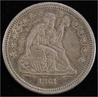 1861 SEATED LIBERTY QUARTER NICE ORIGINAL UNC