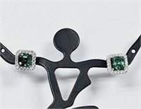 Sterling Silver Simulated Emerald & CZ Earrings