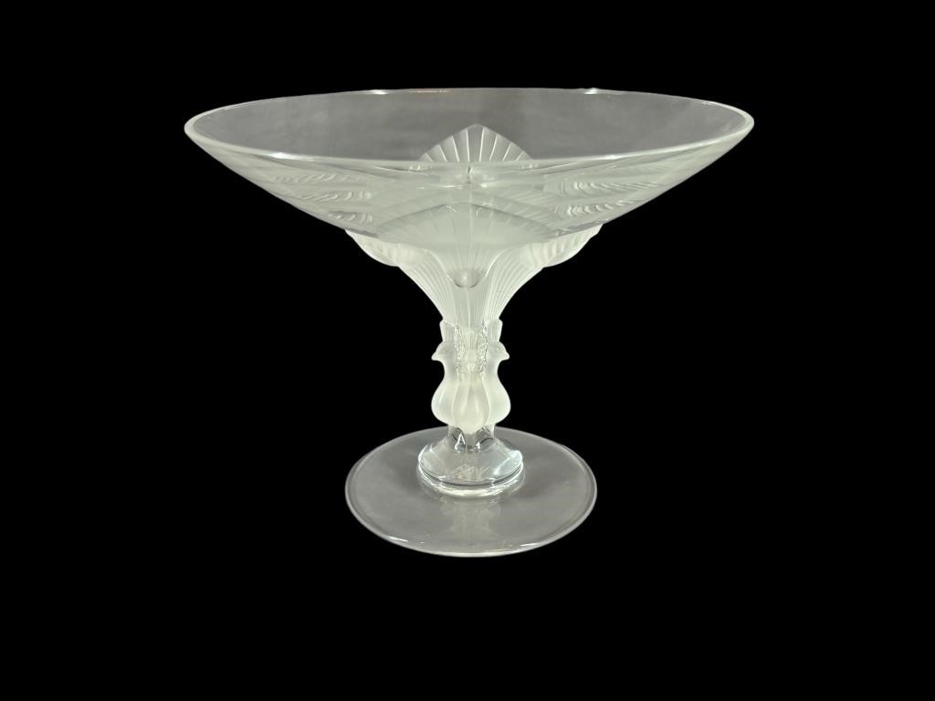 A Lalique Crystal Virginia Peacock Compote.