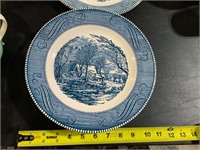 currier and ives blue royal lot of 4 dinner plates