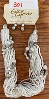 Erica Lyons White Beaded Necklace and Earring Set.