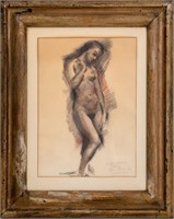 Illegibly Signed Nude Woman Pastel on Paper, 1935