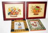 (4) Framed Folk Art Pictures & Frames - Largest