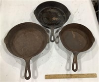 3 Griswold cast iron skillets 6,8, &10 in