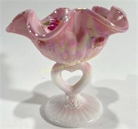 Vintage Fenton Rosalene Iridized Heart Compote